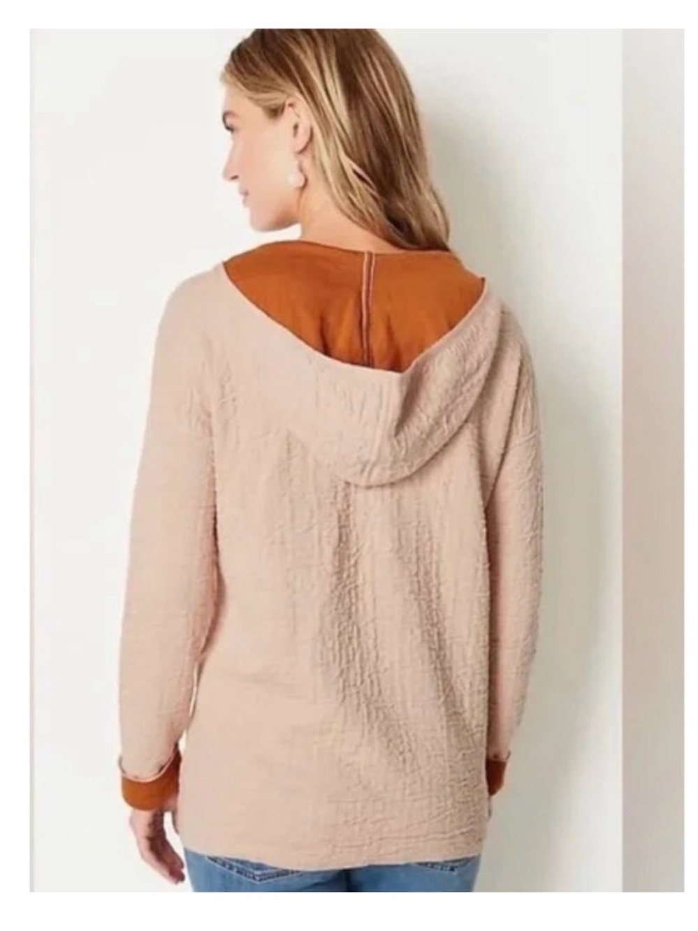 J. Jill Reversible Textured Hoodie Sweater Cameo Terracotta Size Large